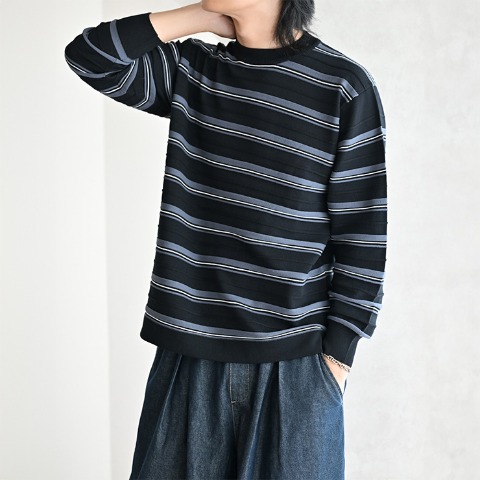 メンズ　ボーダーニットプルオーバー（MUMU）