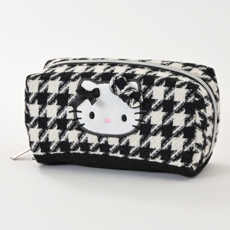 スクエアポーチ 千鳥格子ハローキティブラック（サンリオ