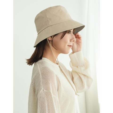 レディース　つば裏チェックひも付きクロッシェ（yumi×ラクっとお手軽洗える帽子）
