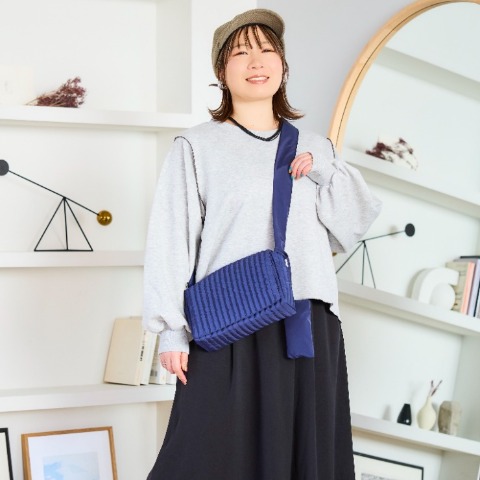 レディース　ポーチ付きキルトショルダー　(おかだゆり) ブルー 207