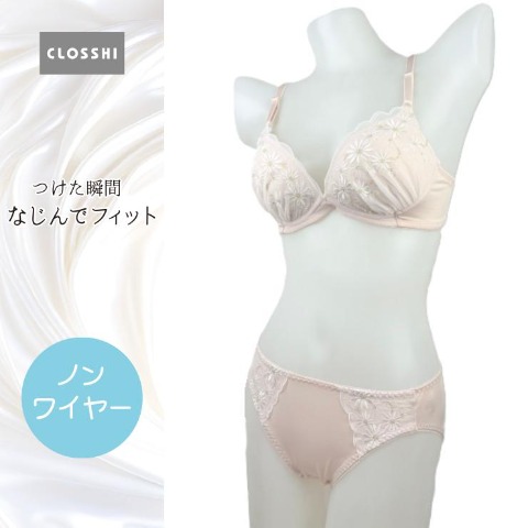 レディース ノンワイヤーブラジャー+ショーツセット（なじんでフィット）