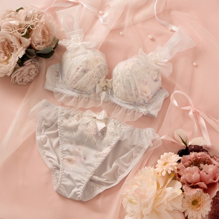 フラワープリント ノンワイヤーブラジャー＋ショーツセット（胡桃咲姫