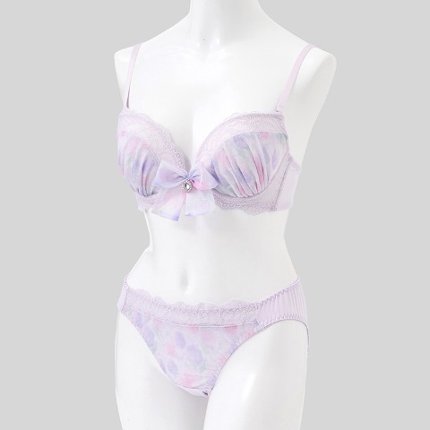 レディース ワイヤーブラジャー＋ショーツセット　リボンクリップ付き（B～Dカップ・推し活ブラ）