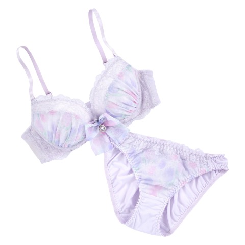 レディース ワイヤーブラジャー＋ショーツセット　リボンクリップ付き（Eカップ・推し活ブラ）