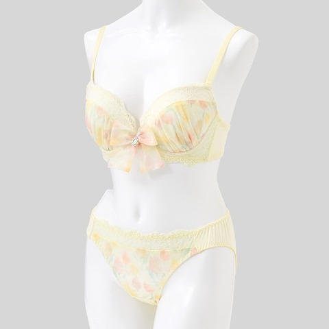 レディース ワイヤーブラジャー＋ショーツセット　リボンクリップ付き（Eカップ・推し活ブラ）