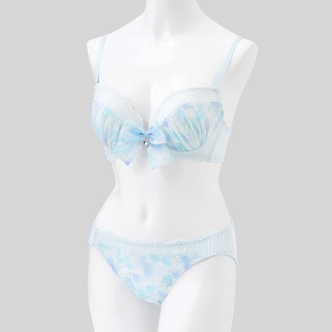 レディース ワイヤーブラジャー＋ショーツセット　リボンクリップ付き（Eカップ・推し活ブラ）