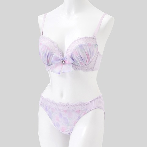 レディース ワイヤーブラジャー＋ショーツセット　リボンクリップ付き（Eカップ・推し活ブラ）