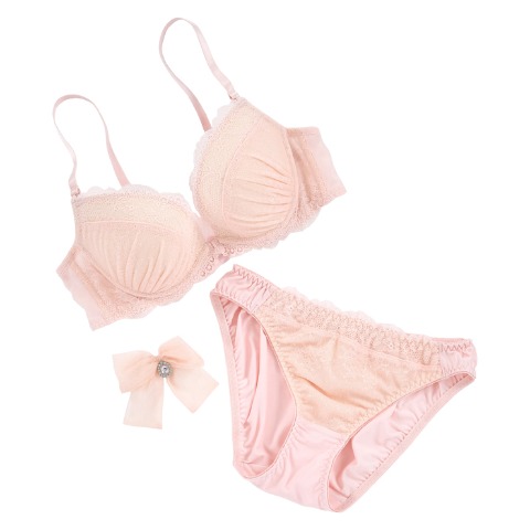 レディース ワイヤーブラジャー＋ショーツセット　リボンクリップ付き（B～Dカップ・推し活ブラ）