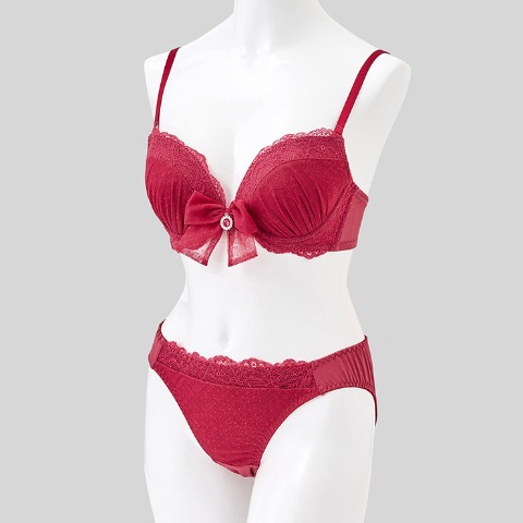 レディース ワイヤーブラジャー＋ショーツセット　リボンクリップ付き（B～Dカップ・推し活ブラ）