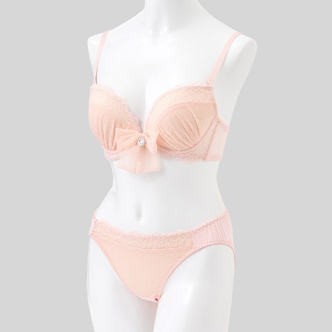 レディース ワイヤーブラジャー＋ショーツセット　リボンクリップ付き（B～Dカップ・推し活ブラ）