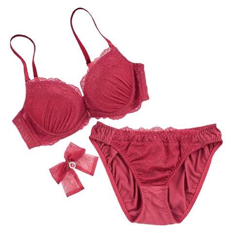 レディース ワイヤーブラジャー＋ショーツセット　リボンクリップ付き（B～Dカップ・推し活ブラ）