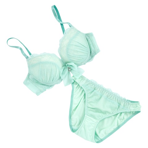 レディース ワイヤーブラジャー＋ショーツセット　リボンクリップ付き（Eカップ・推し活ブラ）