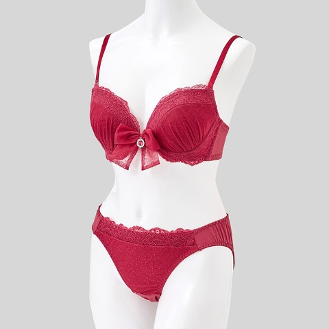 レディース ワイヤーブラジャー＋ショーツセット　リボンクリップ付き（Eカップ・推し活ブラ）