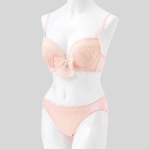 レディース ワイヤーブラジャー＋ショーツセット　リボンクリップ付き（Eカップ・推し活ブラ）