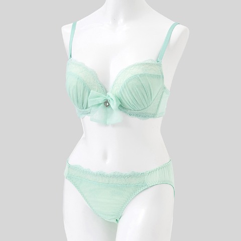 レディース ワイヤーブラジャー＋ショーツセット　リボンクリップ付き（Eカップ・推し活ブラ）