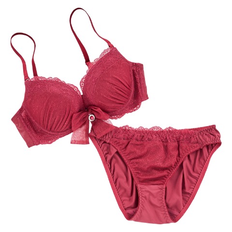 レディース ワイヤーブラジャー＋ショーツセット　リボンクリップ付き（Eカップ・推し活ブラ）