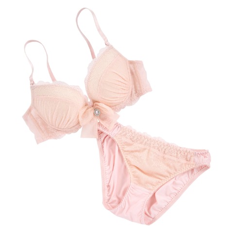 レディース ワイヤーブラジャー＋ショーツセット　リボンクリップ付き（Eカップ・推し活ブラ）