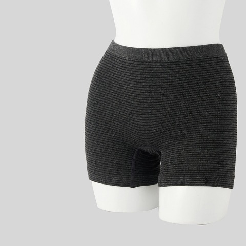レディース 成型オーバーパンツ ボーダー（FIBER HEAT あったかコットン）