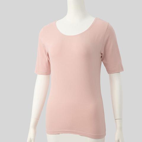レディース　ラウンドネック5分袖インナー(FIBER HEAT COTTON)