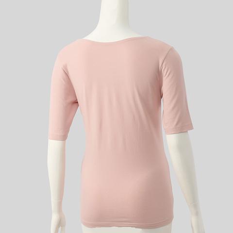 レディース　ラウンドネック5分袖インナー(FIBER HEAT COTTON)