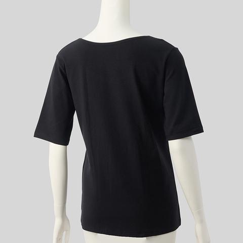 レディース　ラウンドネック5分袖インナー(FIBER HEAT COTTON)