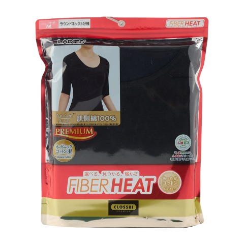レディース ラウンドネック5分袖（FIBER HEAT あったかコットン）