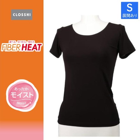 レディース ラウンドネック3分袖（FIBER  HEATモイスト）