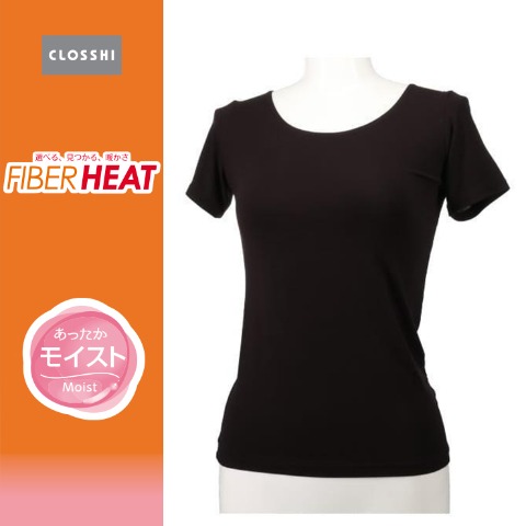 レディース ラウンドネック3分袖（3L・FIBER  HEATモイスト）