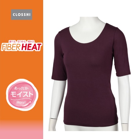 レディース ラウンドネック5分袖（FIBER  HEATモイスト）