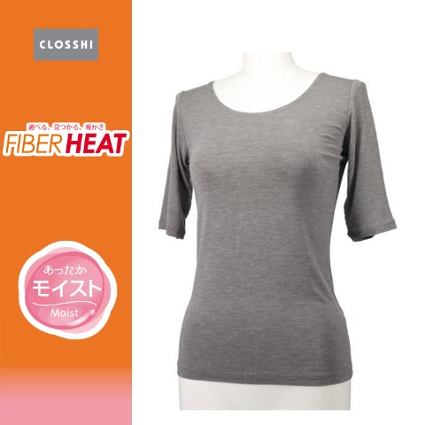 レディース ラウンドネック5分袖（FIBER  HEATモイスト）