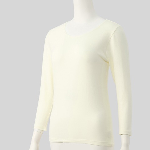 レディース　ラウンドネック8分袖インナー(FIBER HEAT COTTON)