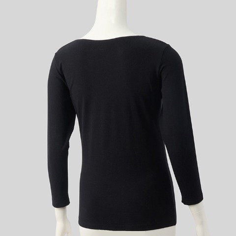 レディース　ラウンドネック8分袖インナー(FIBER HEAT COTTON)