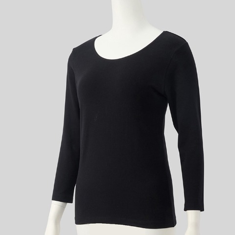 レディース　ラウンドネック8分袖インナー(3L～5L・FIBER HEAT COTTON)