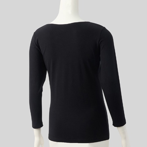 レディース　ラウンドネック8分袖インナー(3L～5L・FIBER HEAT COTTON)