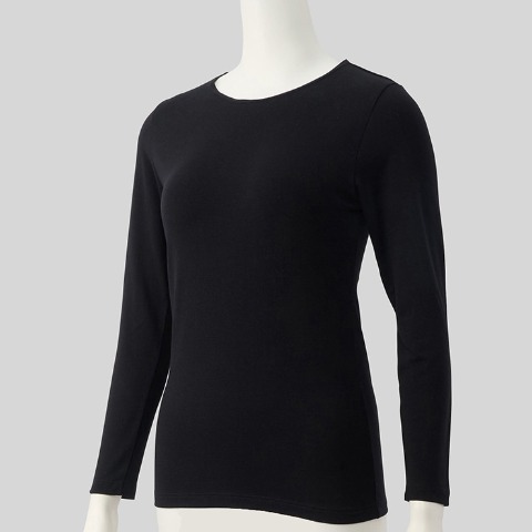 レディース　クルーネック長袖インナー(3L～6L・FIBER HEAT COTTON)