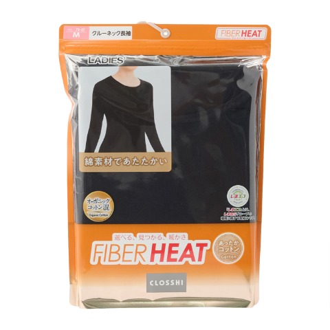 レディース　クルーネック長袖インナー(3L～6L・FIBER HEAT COTTON)