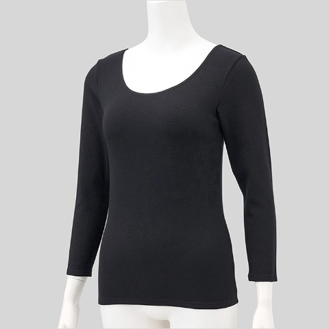 レディース　ラウンドネック8分袖インナー（FIBER HEAT SUPER PREMIUM）