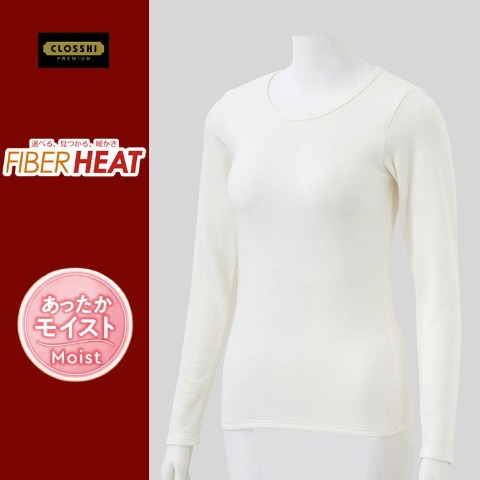 レディース　クルーネック長袖（FIBER HEAT スーパープレミアム あったかモイスト）