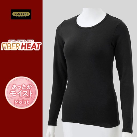 レディース　クルーネック長袖（FIBER HEAT スーパープレミアム あったかモイスト）