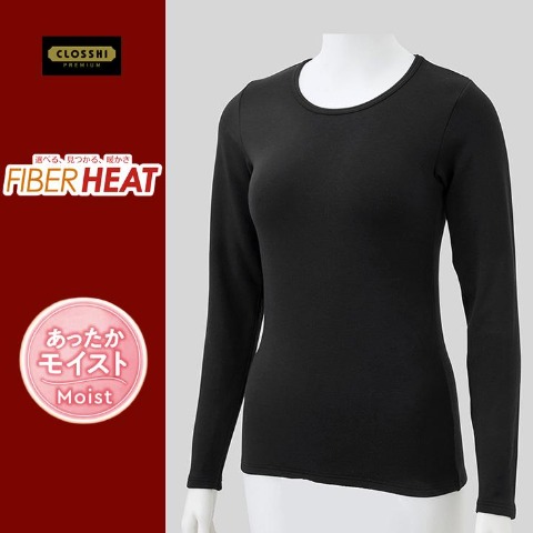 レディース　クルーネック長袖（FIBER HEAT スーパープレミアム あったかモイスト）
