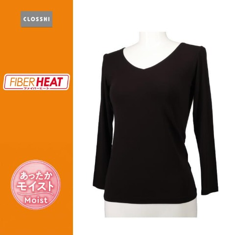 レディース FIBER HEAT MOIST Vネック8分袖（S～LL・CLOSSHI）