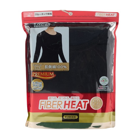 レディース クルーネック長袖（FIBER HEAT あったかコットン）