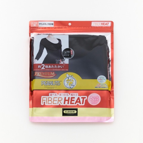 レディース　ラウンドネック8分袖（FIBER HEAT プレミアム・PEANUTS）