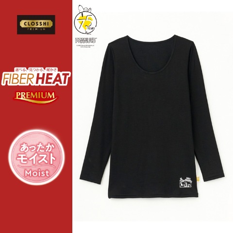 レディース　ラウンドネック8分袖（FIBER HEAT プレミアム・PEANUTS）