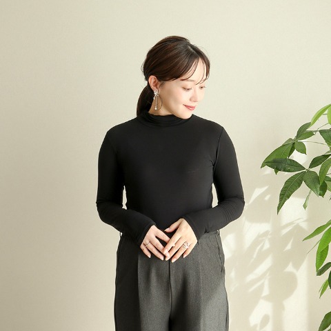 レディース タートルネック長袖 無地（terawear emu×FIBER HEAT）