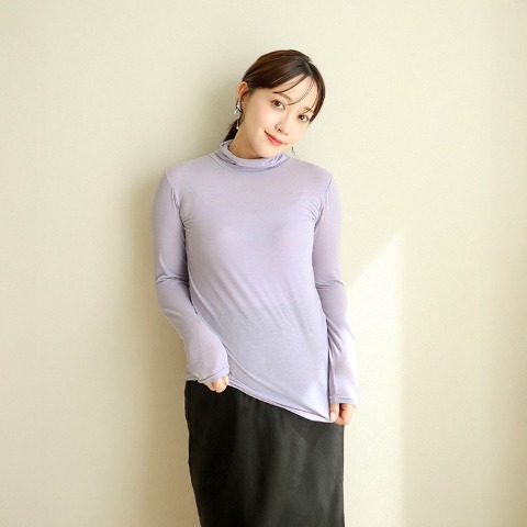 レディース タートルネック長袖 無地（terawear emu×FIBER HEAT）