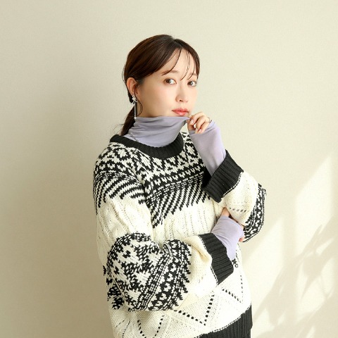 レディース タートルネック長袖 無地（terawear emu×FIBER HEAT）