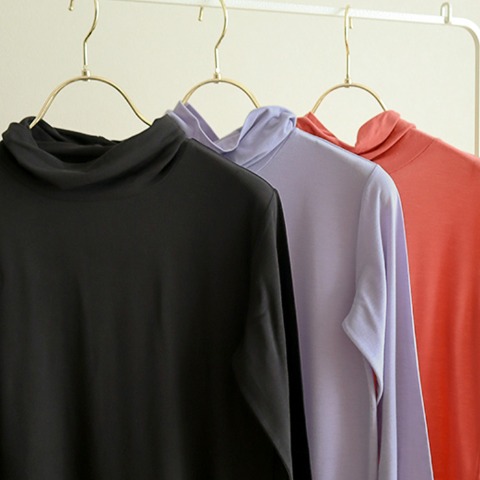 レディース タートルネック長袖 無地（terawear emu×FIBER HEAT）