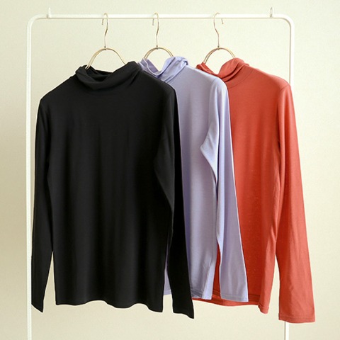 レディース タートルネック長袖 無地（terawear emu×FIBER HEAT）