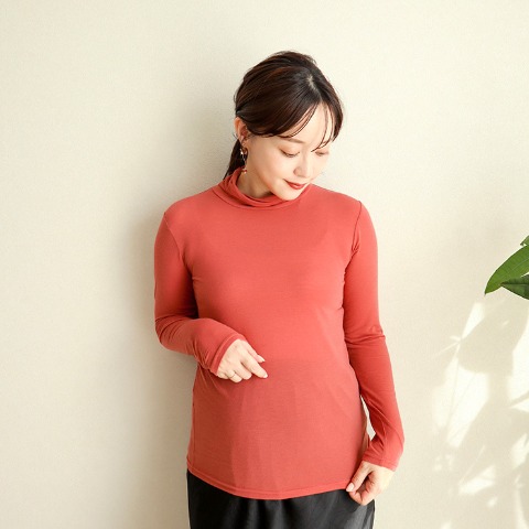 レディース タートルネック長袖 無地（terawear emu×FIBER HEAT）